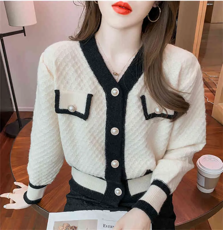 Fashion Ladies Knitted Cardigans Sweaters Women Long Sleeve V-neck Korean Office Slim Tops Knitting Blouse Girls Hoodies Causal Sweet Wind