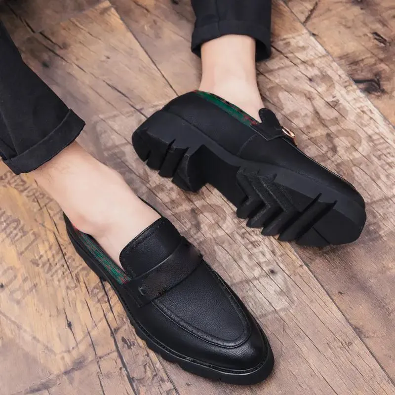 Men Shoes Loafers PU Leather Solid Color Round Toe Flat Heels Fashion Classic Office Professional Comfortable Slip on Casual