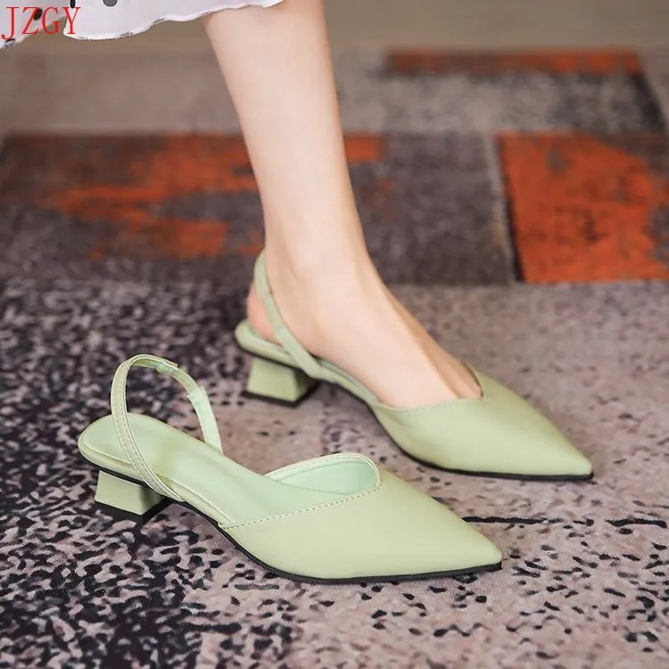 Spring and summer thick heel middle women s shoes bun head sandal women small  Korean casual version 2207207288336