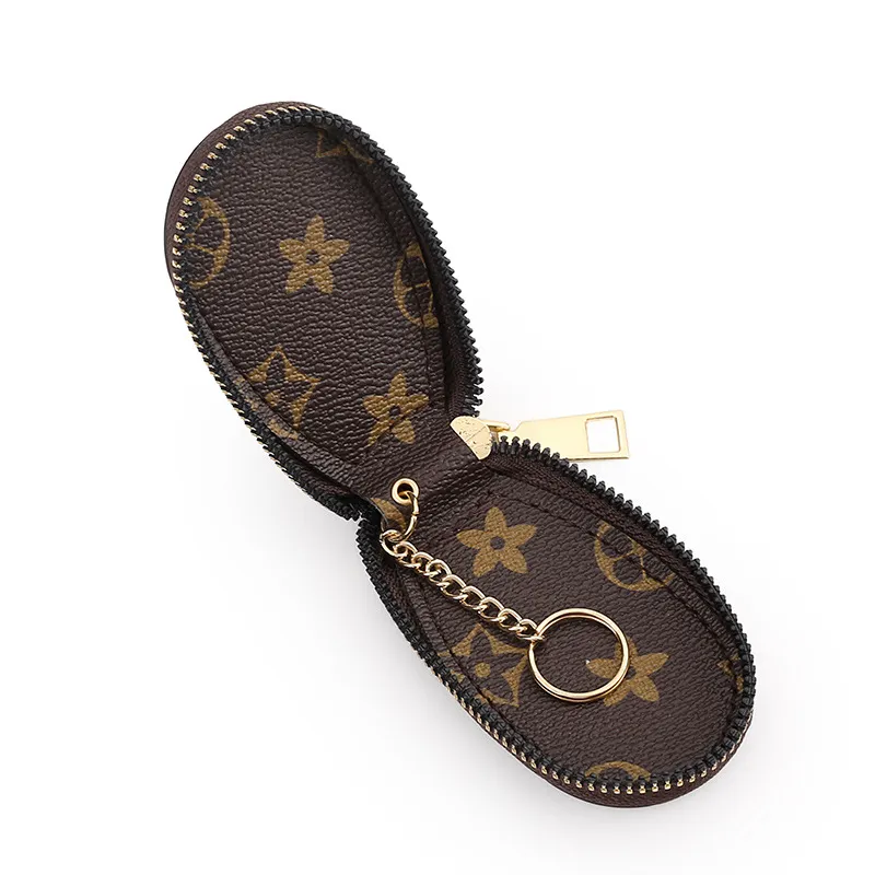 Car Keys Bag Keychains Rings Brown Flower Plaid PU Leather Gold Metal Keyrings Holder Pendant Charms Fashion Design Pouches Jewelry Gifts