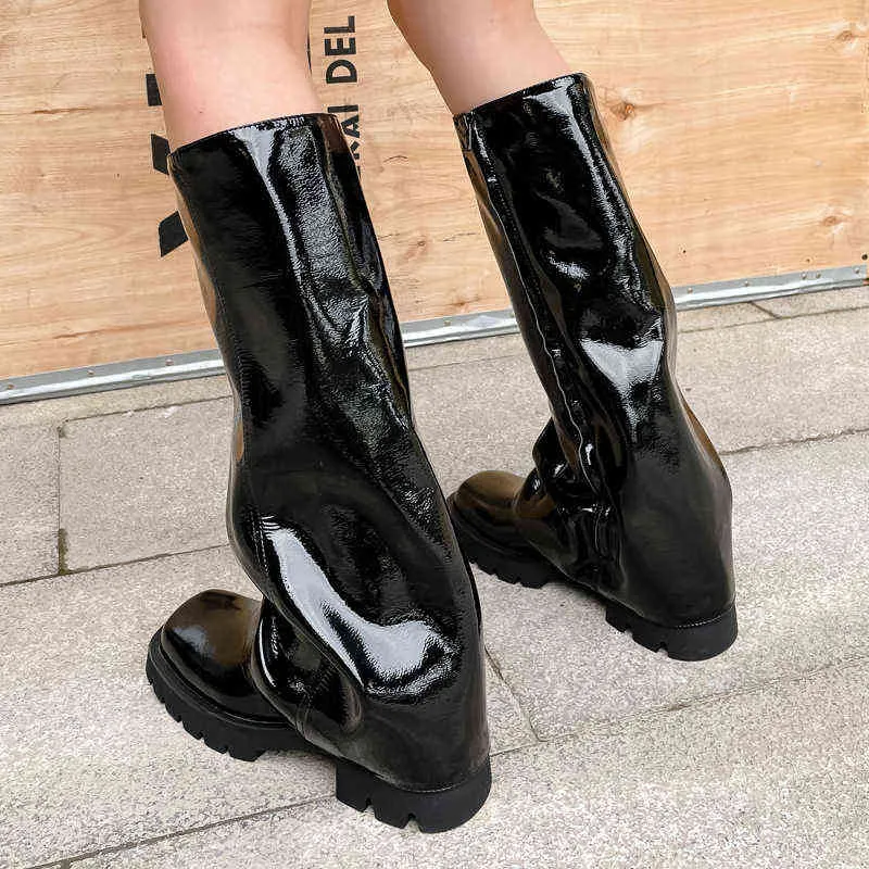 Knee Boots Designer Women Fashion Trouser Leg Boots Side Zipper Square Head Trend Street Thick Bottom Knight Boot 220802