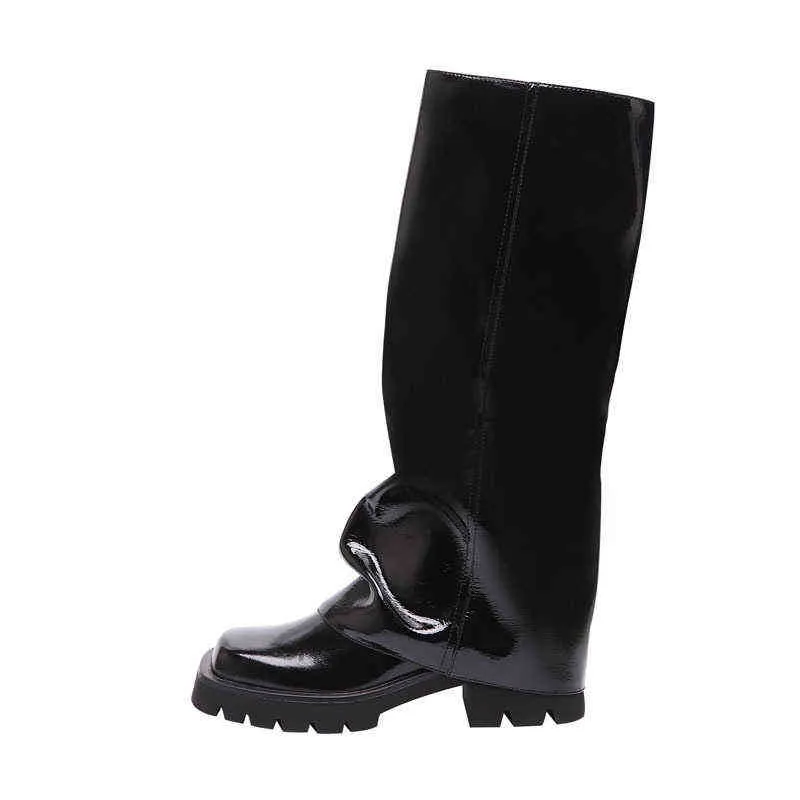 Knee Boots Designer Women Fashion Trouser Leg Boots Side Zipper Square Head Trend Street Thick Bottom Knight Boot 220802