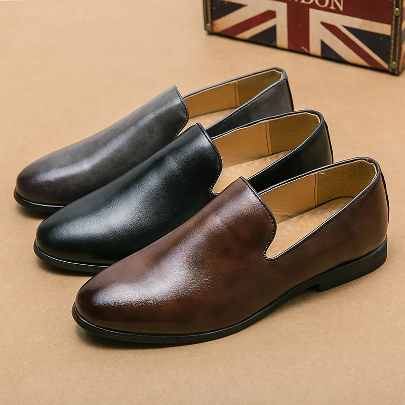 Simple Fashion Loafers Men Shoes Solid Color PU Leather Casual Round Toe Classic Versatile Flat Comfortable Breathable Business Dr8851817
