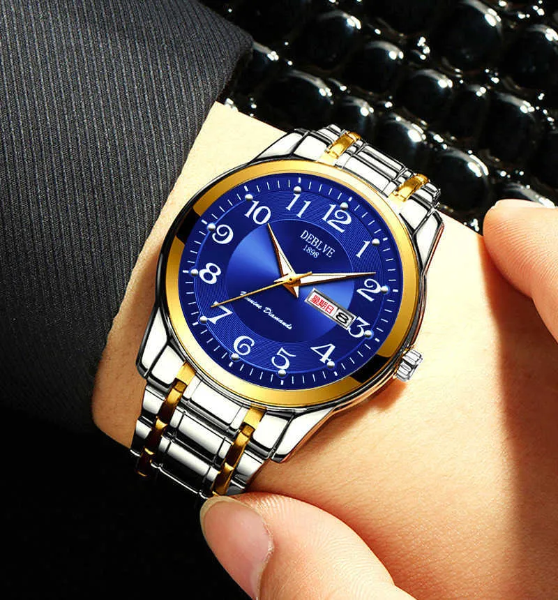 Wristwatches Men`s digital Glow-in-the-dark Dual Calendar alloy solid steel band waterproof fashion quartz watch