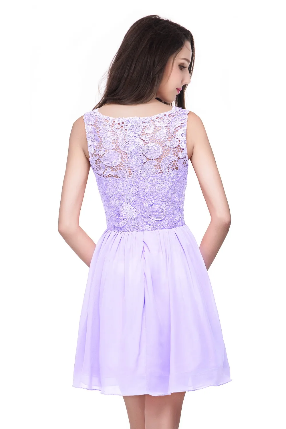 strapless open back dress Shiny Open Back Purple Lace Short Prom Dresses, Purple Lace Homecoming  Dresses, Lilac Formal Evening Dresses SP2531 main image 0