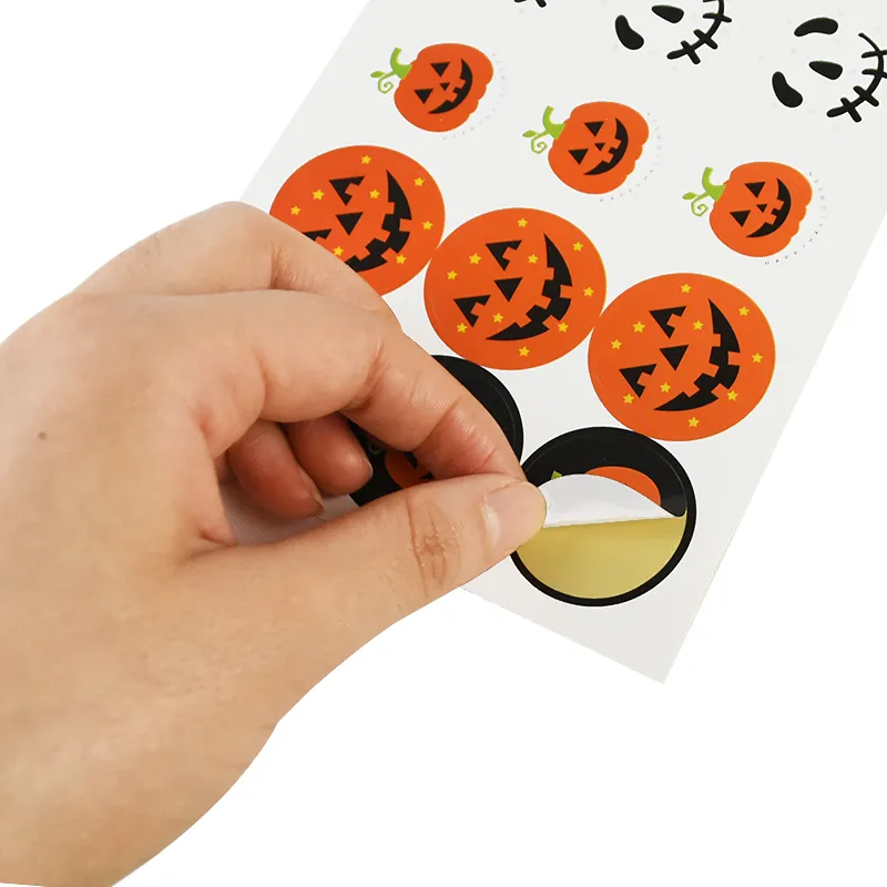 decoração abóbora Halloween - Etiqueta selo rosto abóbora desenho Halloween, Adesivos decorativos redondos para lembrancinhas festa, rolo adesivo  portátil para crianças e adultos Littryee