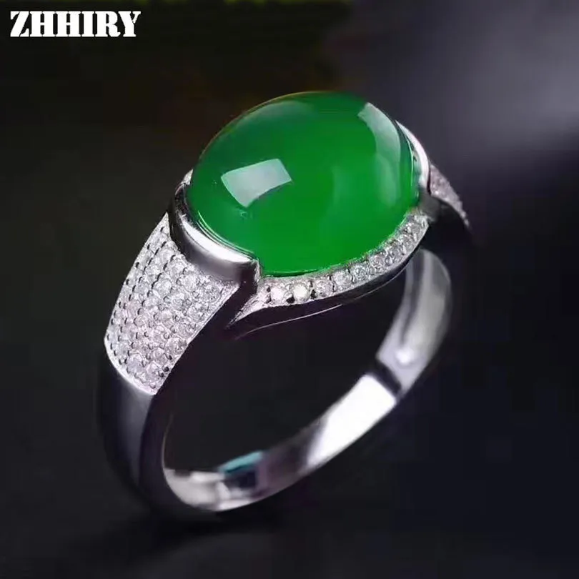 925 Sterling Silver Art Nouveau Ring - Green Jade Cabochon & Natural Marcasite Statement Ring For Women