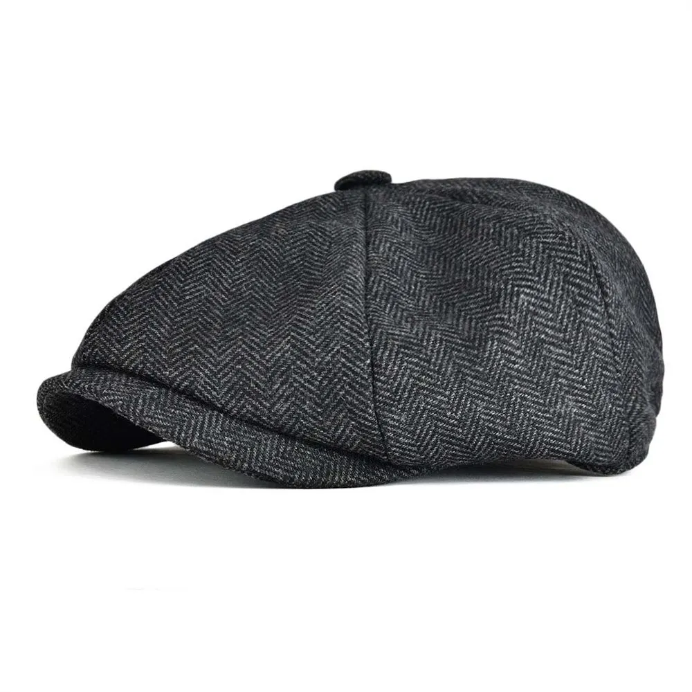 Wholesale Woollen Tweed Newsboy Cap Men Women Herringbone Mens Hat