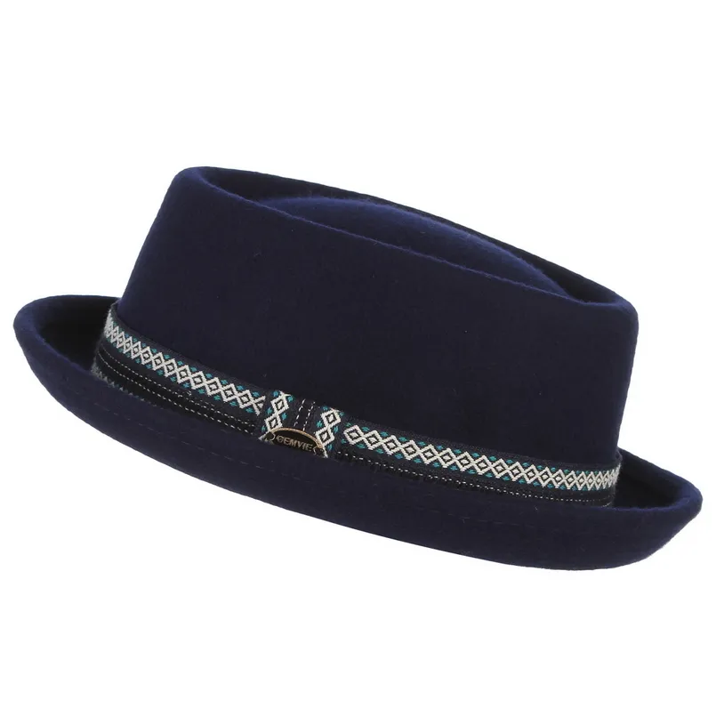 GEMVIE 100 Wool Felt Blue Porkpie Hat For Men Women Crushable