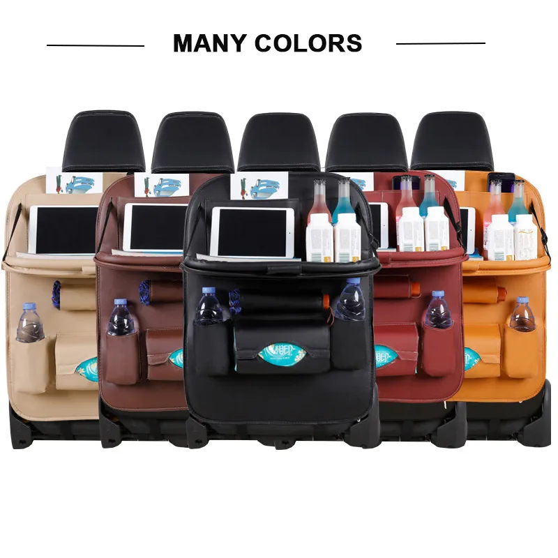 RD Universal PU Leather Car Auto Seat Back Organizer Multi Pocket Travel  Storage Beg with Hangers
