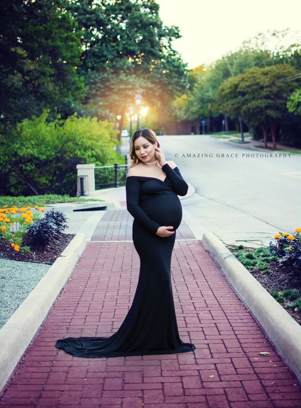 Long Sleeve Maxi Maternity Dress For Photo Shoot Elegant Fitted