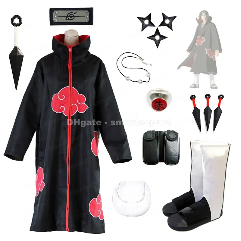 Naruto Uchiha Itachi Cosplay Costume Whole Set Akatsuki Cloak