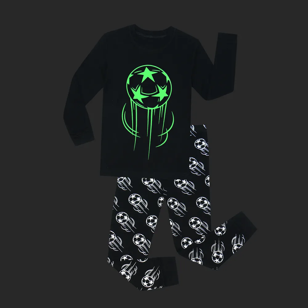 Kids World Cup Soccer Sleepwear Boys Girls Glow In Dark Pajamas