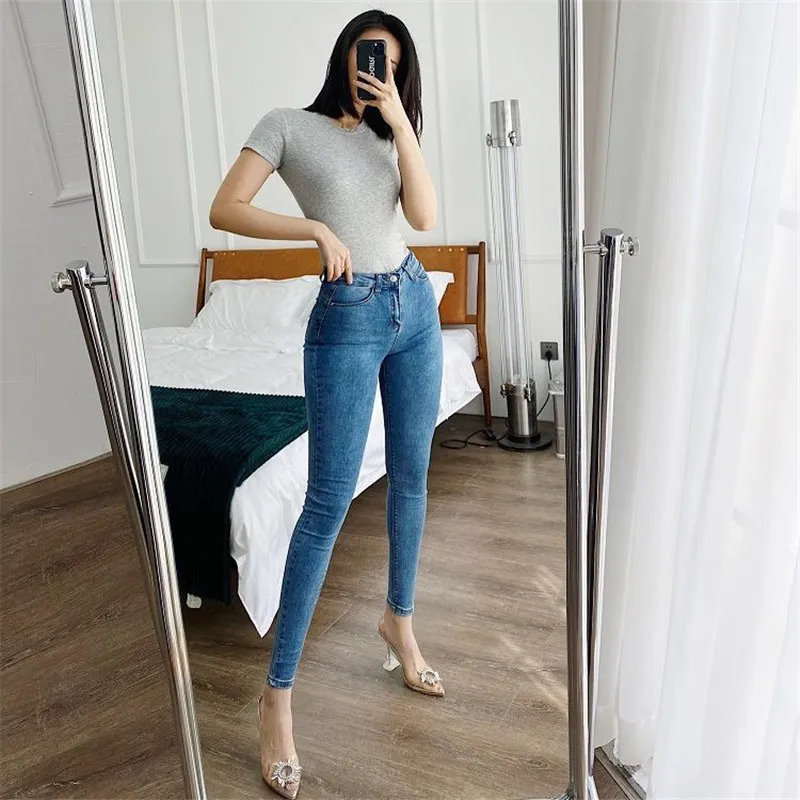 Mujer Pantalones Hip Skinny Sexy Tight Jeans Stretchy High Waist Shaping  Peach Pencil Jeans Pants Korean Style Ladies Trouser W1222