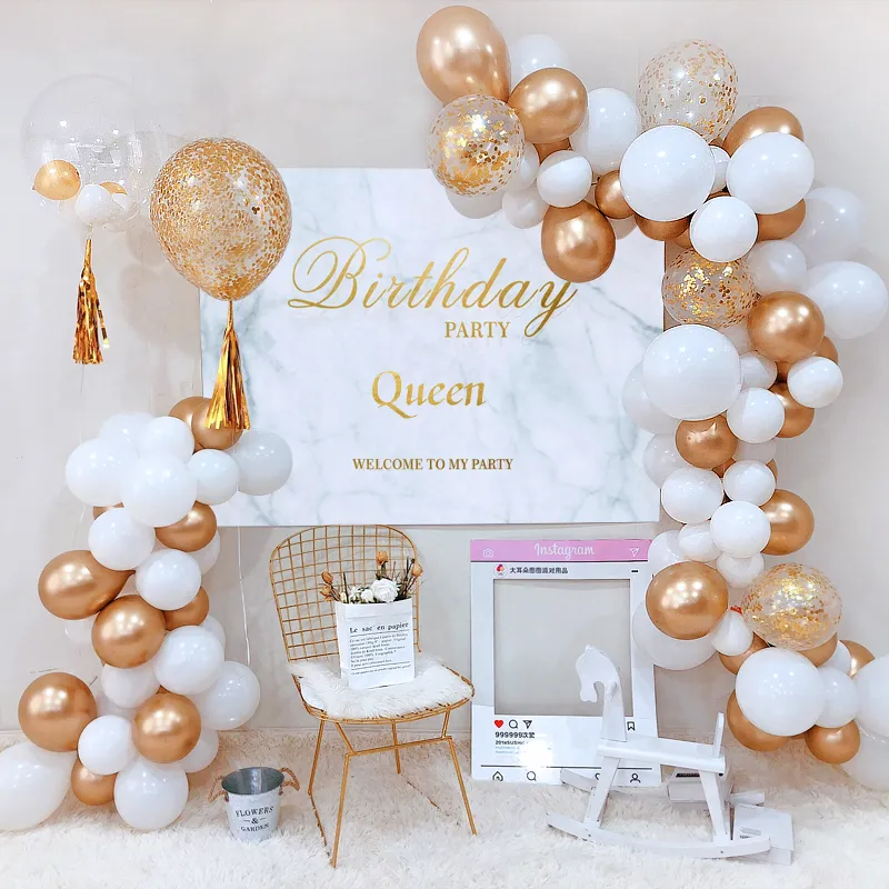 Golden Glitter White Theme Birthday Wedding Kit Kids Party Idea Baby Shower  Ballon Centerpieces Gold Background Decoration 1027 From Bailixi09, $25.41