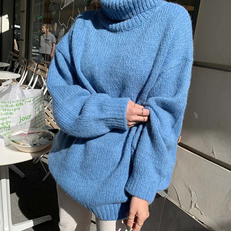 Flectit Chunky Turtleneck Sweater Grey Black Light Blue Solid Plus Size Long Pullovers Knit Top Fall Winter Outfits 201130
