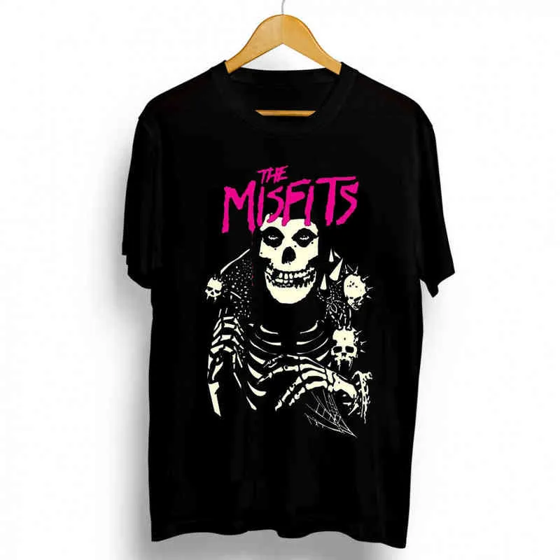 Misfits Skull Graphic Tシャツ 黒の綿、男性のための面白い斬新