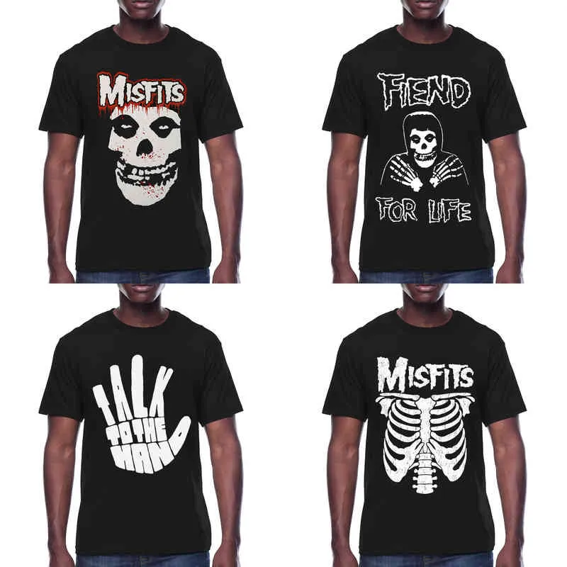 Misfits Skull Graphic Tシャツ 黒の綿、男性のための面白い斬新な 
