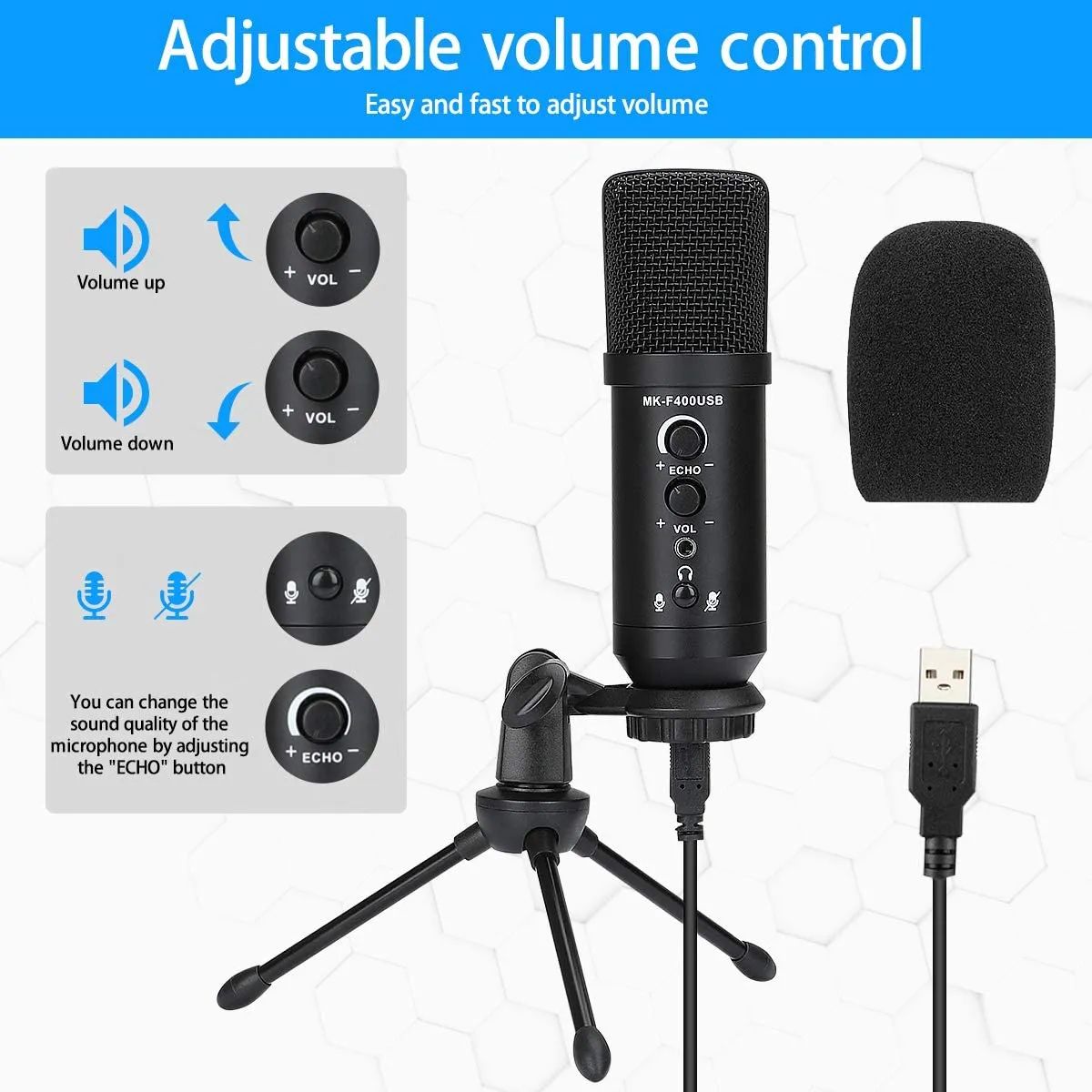 Conference USB Microphone, Computer Desktop Mic with LED Indicator, TKGOU  Plug & Play Omnidirectional Condenser PC Laptop Mics for Online