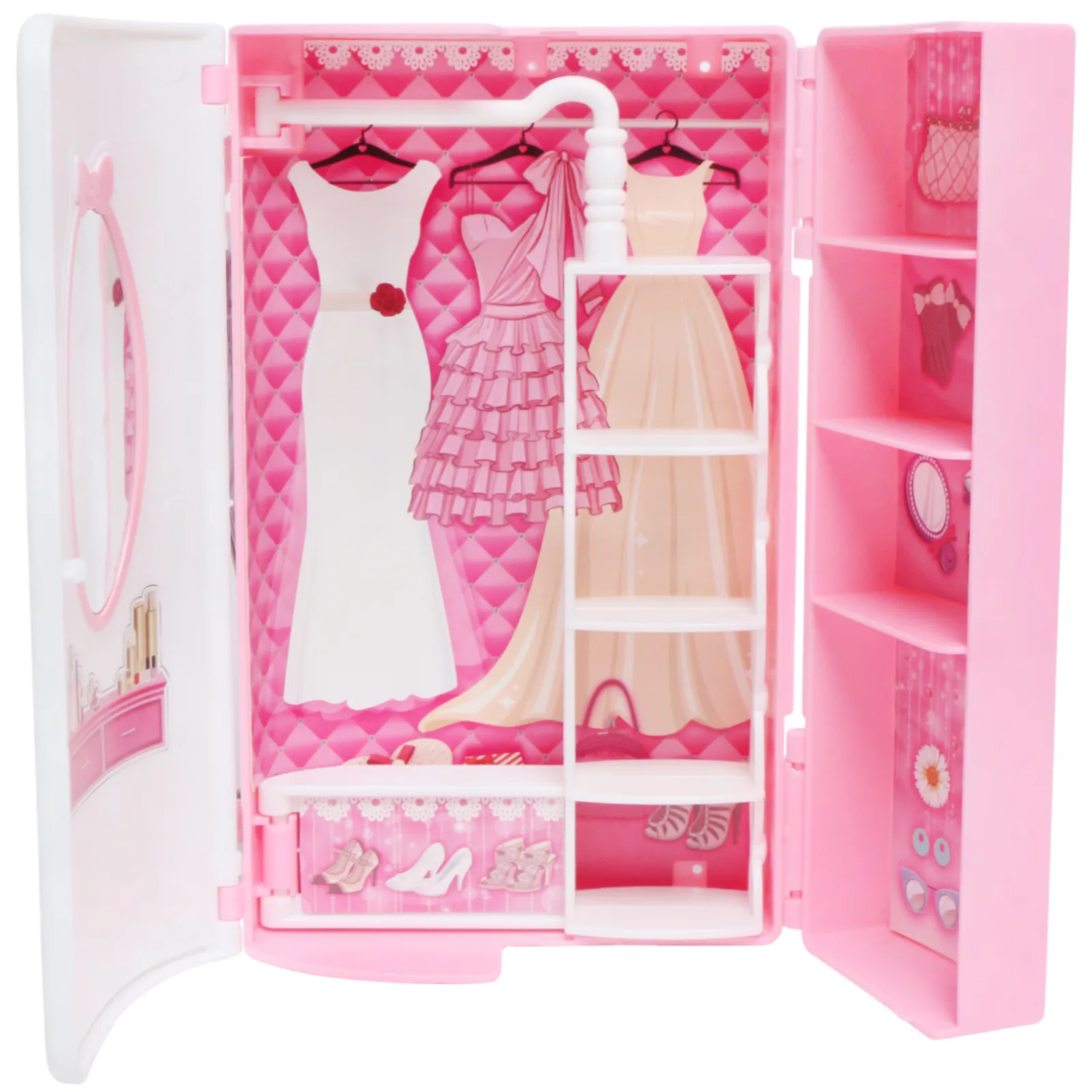Acessórios para bonecas barbie, acessórios para bonecas engraçadas, 1  guarda-roupa rosa + 10 mini vestidos + ganchos, colar, coroa, brinquedos e  roupas para boneca barbie - AliExpress