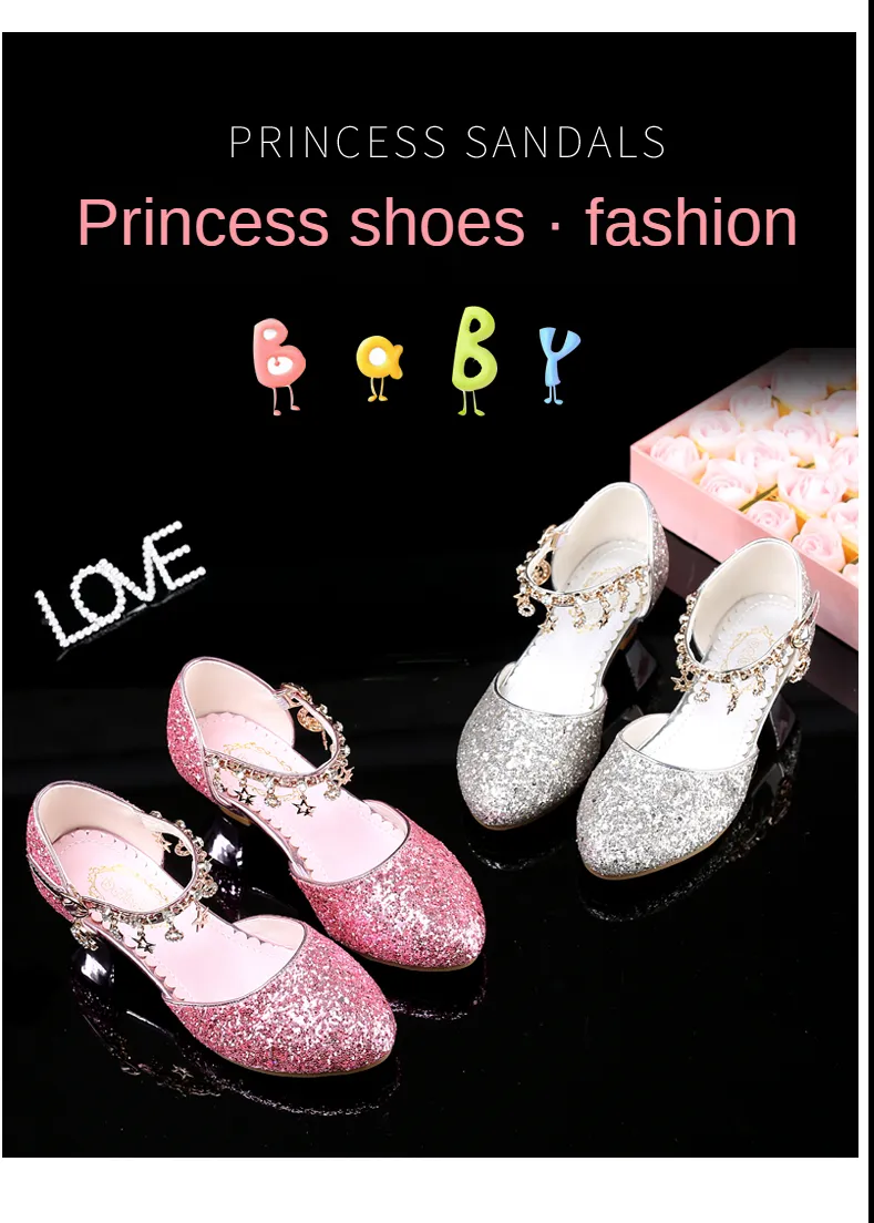 Spring and Autumn Girls High Heel Shoes2023Korean Style New Children's  Crystal Shoes Golden Catwalk Piano Performance Internet Celebrity Leather  Shoes