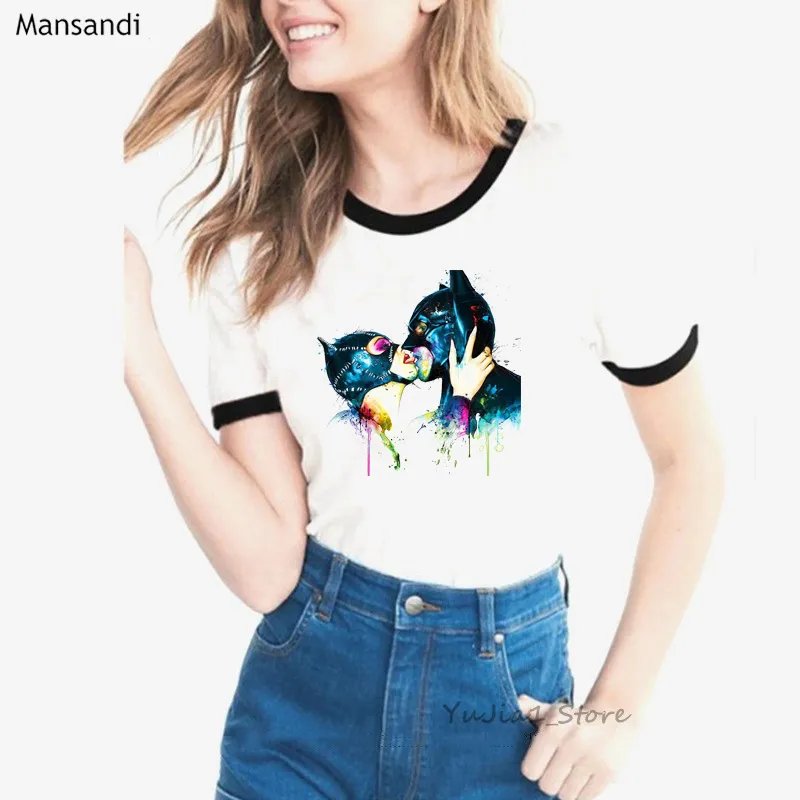 Funny T Shirts Women Batman Catwoman Kiss T Shirt Female Summer