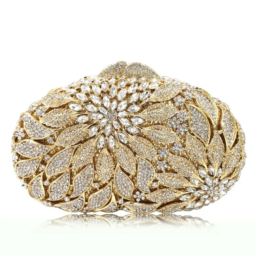 Gold Metal Leaves White Crystals Evening Clutch Bags Luxury Women Wedding  Party Purse Ball Handbags Rhinestone Mini Minaudiere Q1113 From 122,19 €