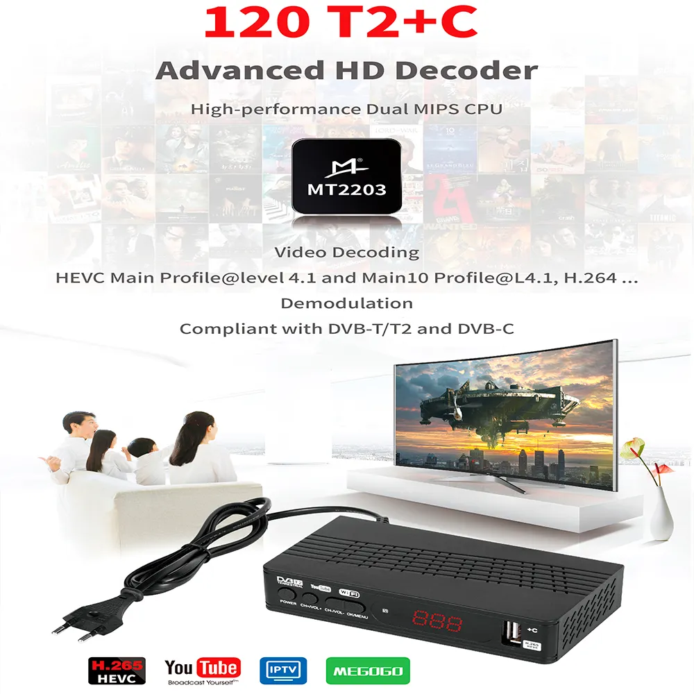 1080P Receiver Satellite Decoder TV Box Tuner DVB T2 USB2.0 For