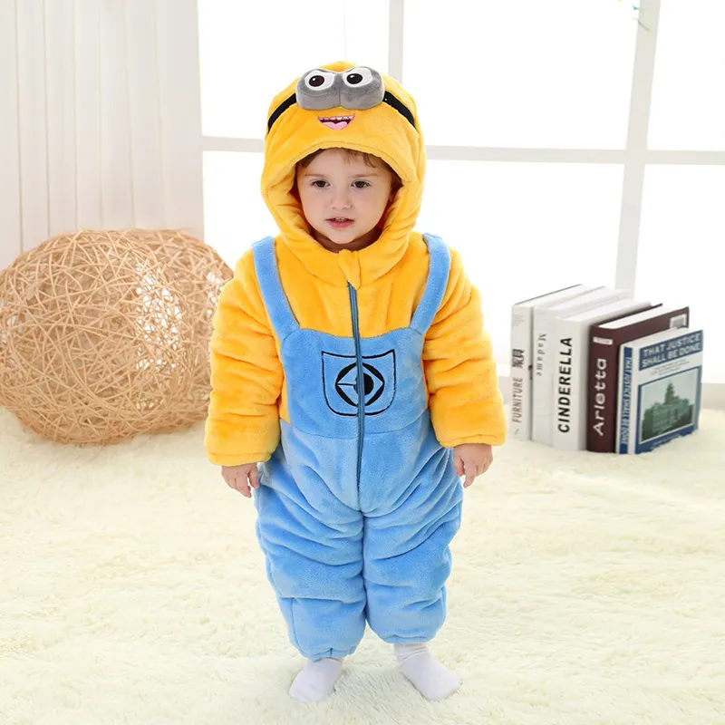 Flannel Winter Minion Puffer Baby Boys Girl Rompers Kids Costume