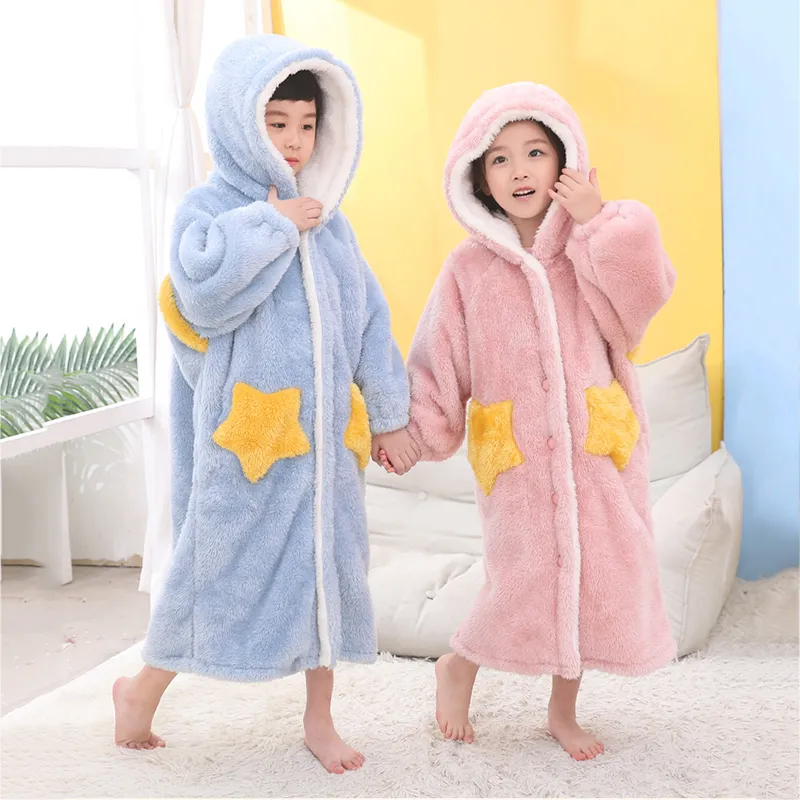 Niños Franela Albornoz Ducha Girl Coral Fleece Pajamas Ropa de dormir Bebé  Niño Invierno Capucha Toalla Robas Adolescentes Pijamas Caliente Campo