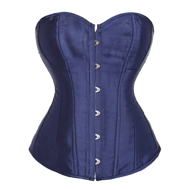 Sexy Satin Navy Blue Corset Bustier For Women Vintage Lace Up