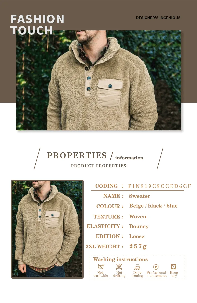 Casual plain decorated hotsell button pocket sweater
