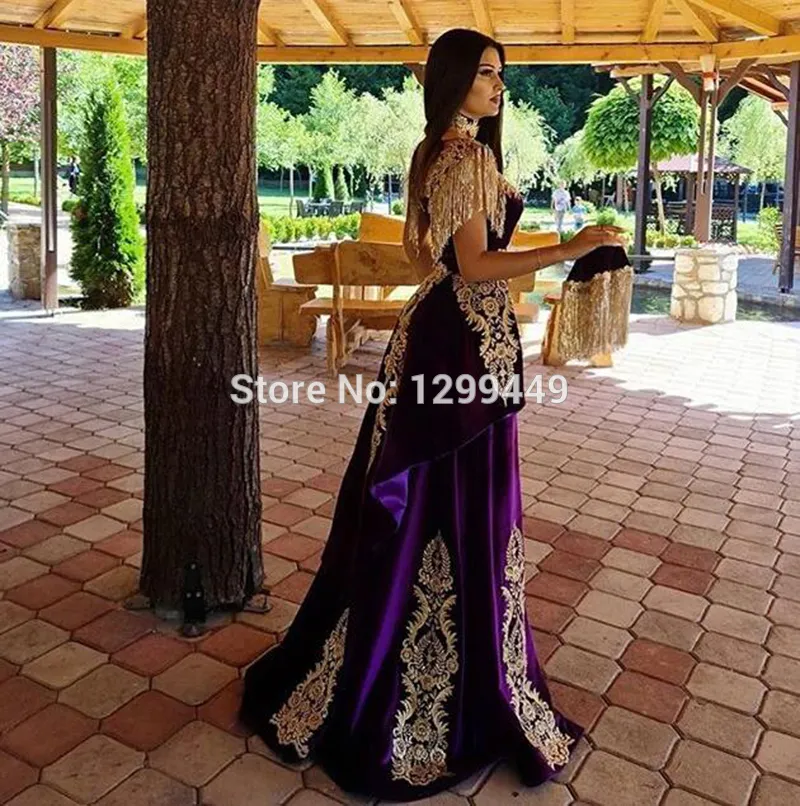 Purple Short Long Gold Applique Long Mermaid Evening Dresses Long Sleeves  High Side Split Formal Dresses Evening Gowns Elegant Yousef Aljasm From  Magic_gown, $111.69 | DHgate.Com