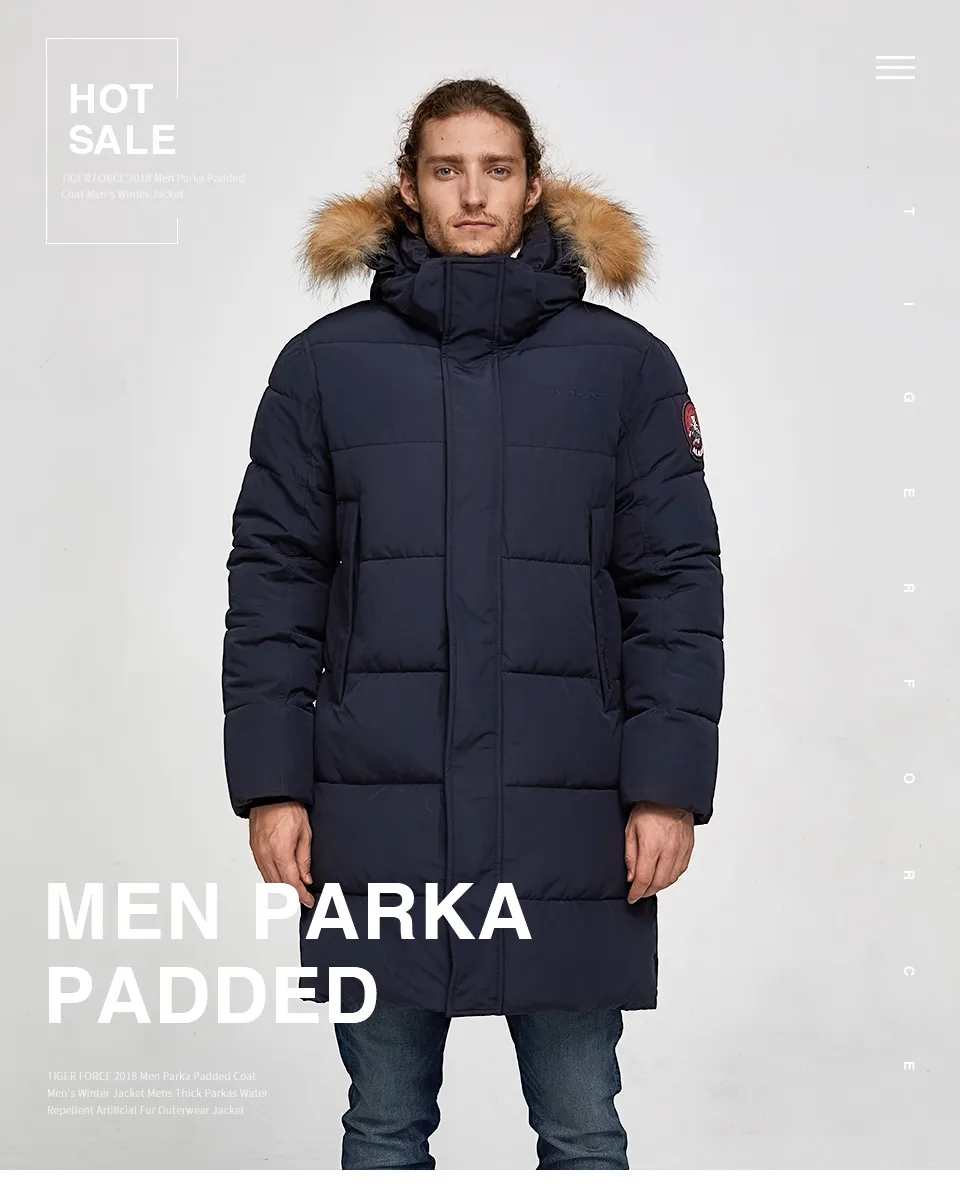 TIGER FORCE Men Parka Winter Jacket Men Long Alaska Jacket Coat