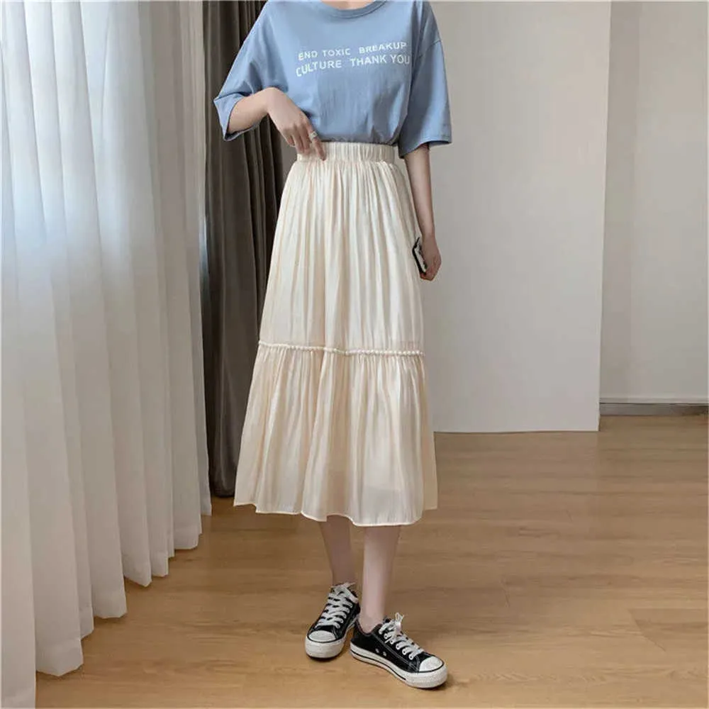 Korean Kawaii Pearl High Waist Midi Pleated Midi Skirt Blue, White, And  Black Perfect For Summer Sun School Pleated Design For Women 210619 From  Dou02, $20.97