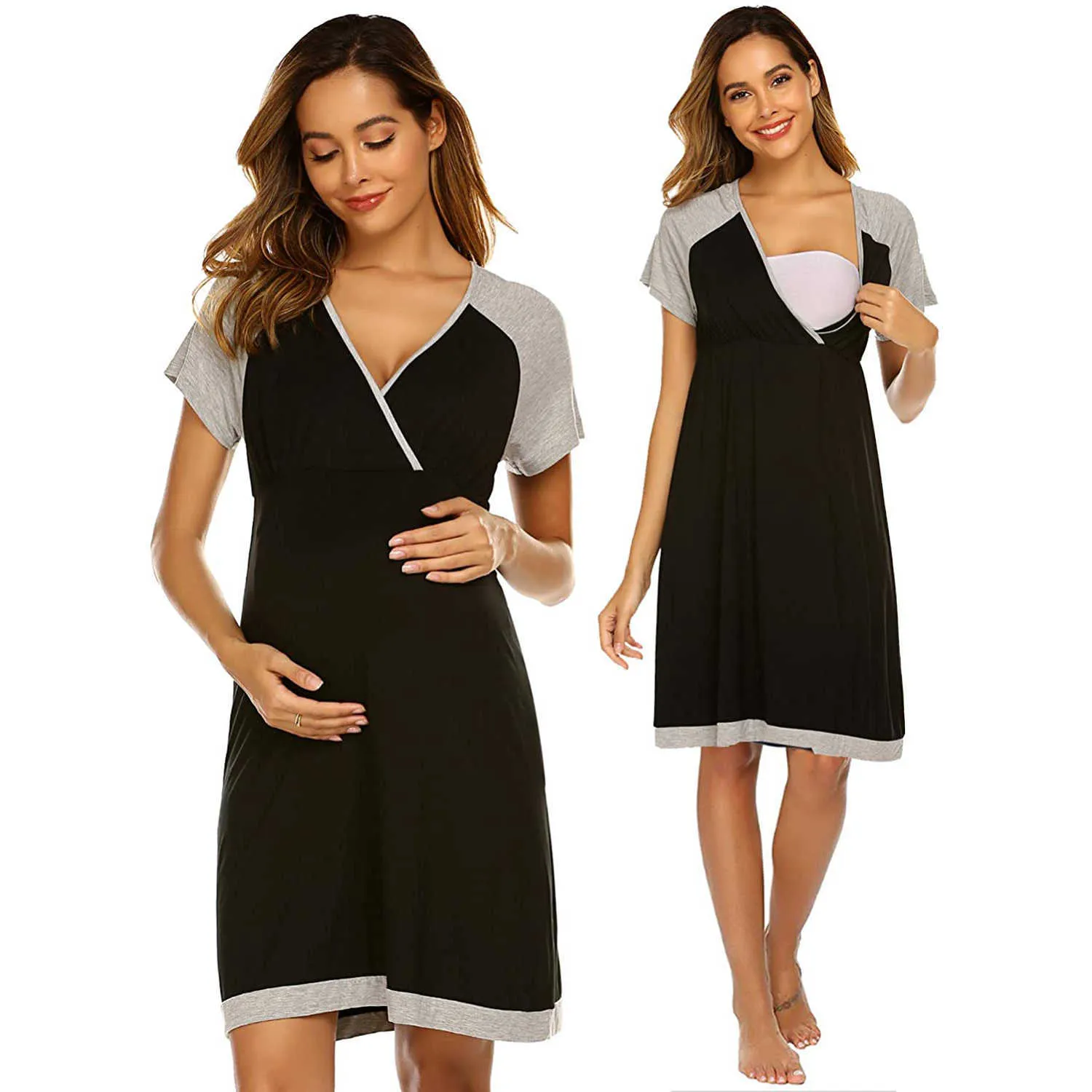 3 In 1 Delivery/Labor/Nursing Nightgown Womens Maternity Dresses Sleepwear  For Breastfeeding Dress Cotton Pregnancy Clothes 210922 From 14,7 €