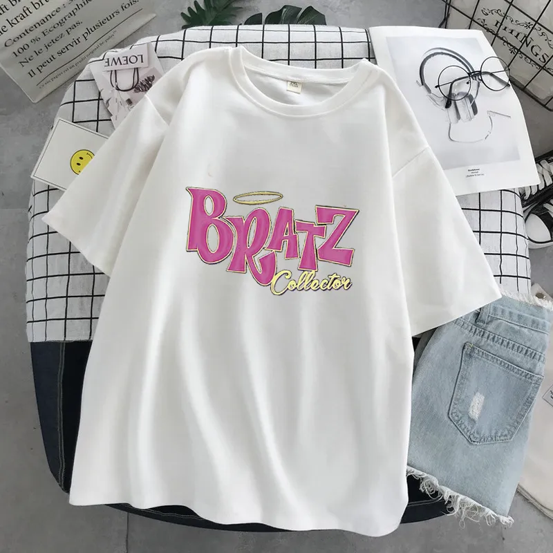 New Summer Bratz Letter T Shirt Women Casual White Tops Fashion T