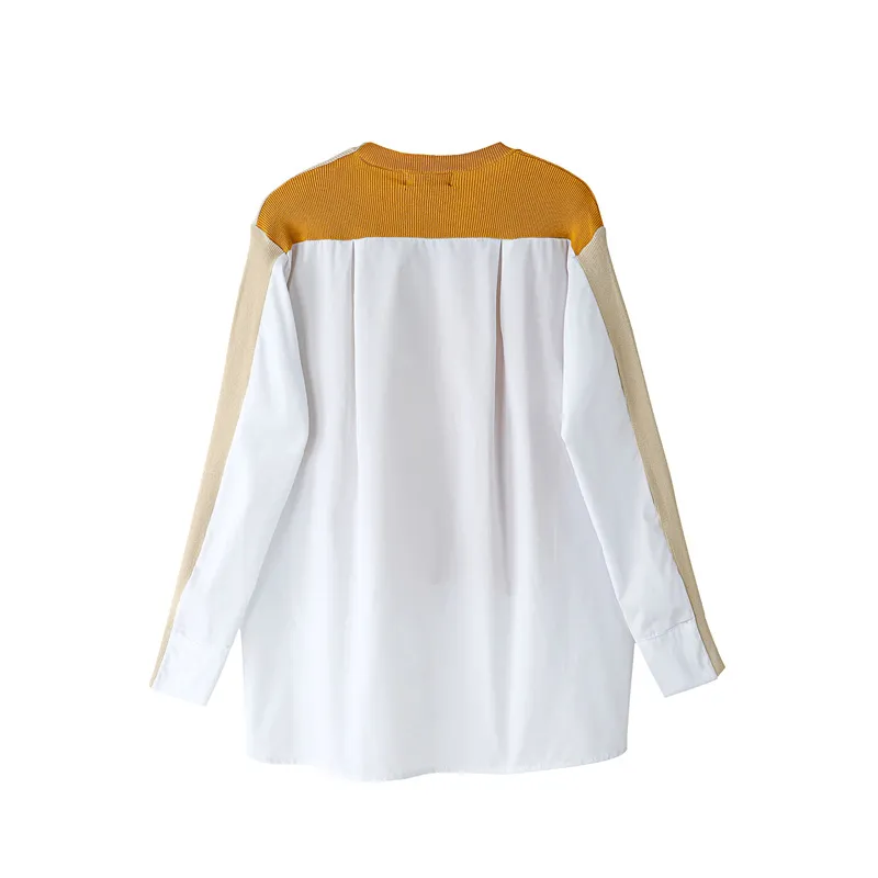 Chiffon Hit Color Patchwork Round Neck T-shirts Chiffon Hit Color Patchwork Round Neck T-shirts
