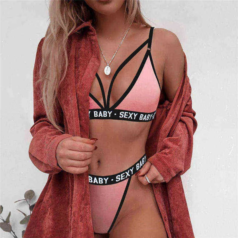 Sexy Sports Underwear Set Girl Sexy Bandage CORSET Letra Push Up