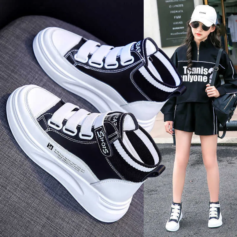 Children Girl High Top White Chunk Sports Shoes for Kids Boys Girls Students Platform Sneakers 5 6 7 8 9 10 11 12 13 14 Years G1025