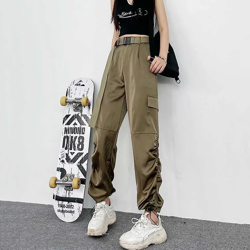 Womens Summer Casual Drawstring Cargo Pants Loose Straight Harajuku BF Belt  Woemn 210531 From 17,75 €