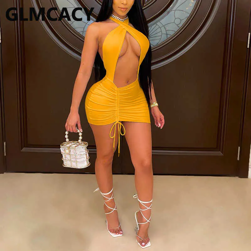Sexy backless sales pleated club dress