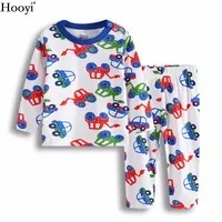 Hooyi Digger Vehicle Baby Boys Sleepwear Clothes Suit 100% Cotton Newborn Pajamas Kids Sleep Sets Long Pajamas T-Shirt Pant Soft