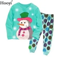 Turquoise Blue Baby Girls Pajamas Clothes Suits Christmas Gift For Children Clothing Sets Cotton Pijamas Snowman Sleepwear Dot