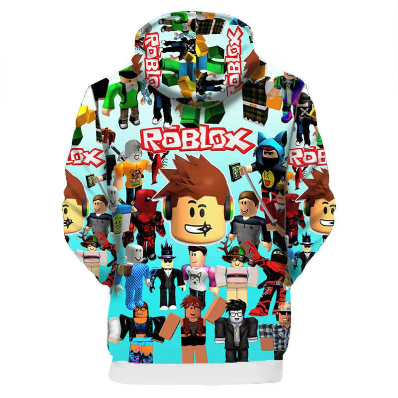 Suéter com capuz masculino e feminino, roblox com pá 3D, manga