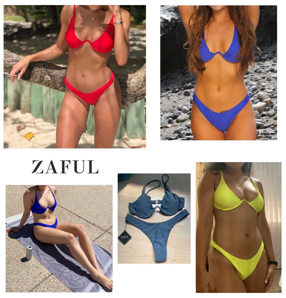 Push Up Plunge Bathing Suit Swimsuit Women Underwired Spaghetti