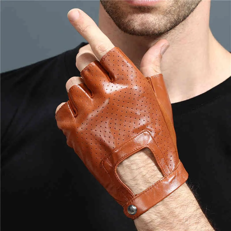 Fingerless Leather Car Driving Gloves Mens Genuine Unisex Female