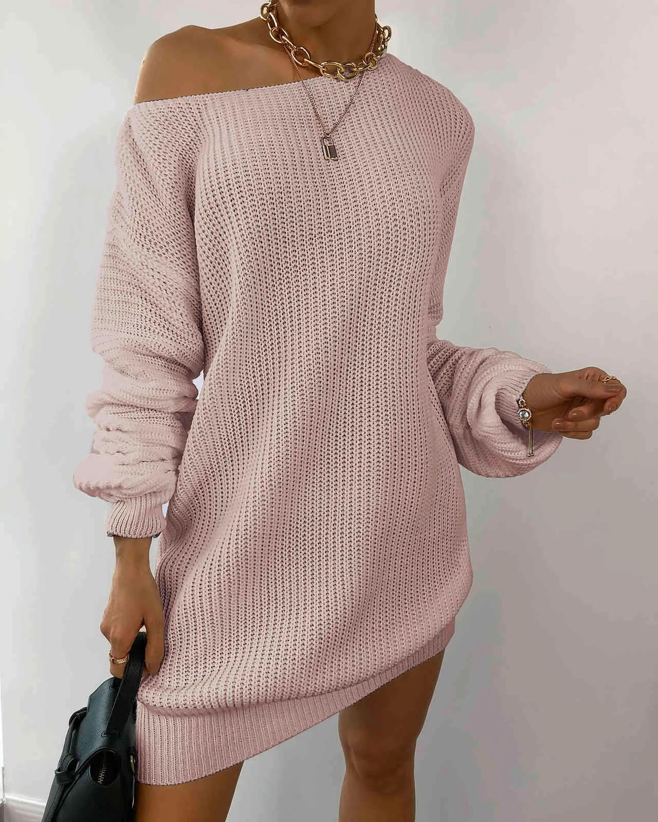 One shoulder lantern store sleeve knitted dress