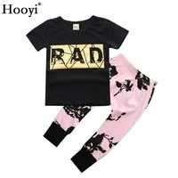 Hooyi RAD Baby Girls T-Shirt Pant Set Summer Clothes For Baby Sport Suit Outfit Cotton Short Sleeve Tops Pink Trouser Fashion