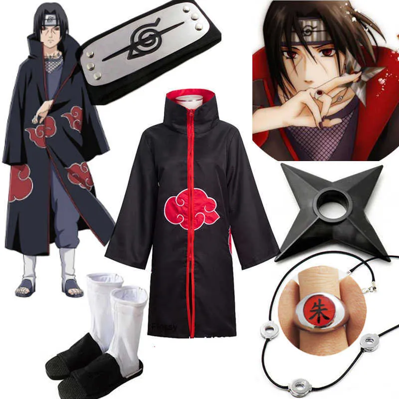 Anime NARUTO Akatsuki Uchiha Itachi Cosplay Costume Cloak Robe Ninja Trench  Coat Set